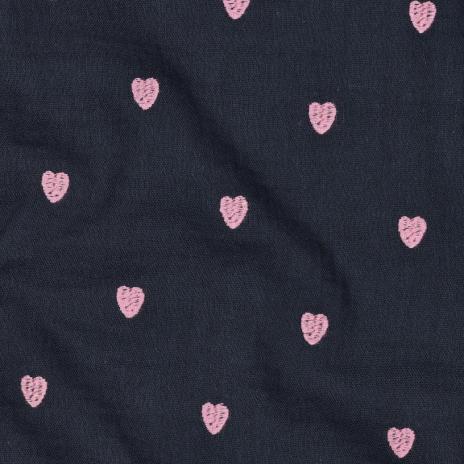 0,5 MTR. ♥ MUSSELIN GESTICKTE ROSE HERZEN - NAVY ♥