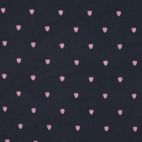0,5 MTR. ♥ MUSSELIN GESTICKTE ROSE HERZEN - NAVY ♥