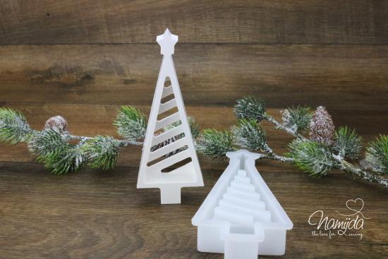 1 Stück ♥ GIESSFORM SILIKON WEIHNACHTS BAUM MIT STREIFEN ♥