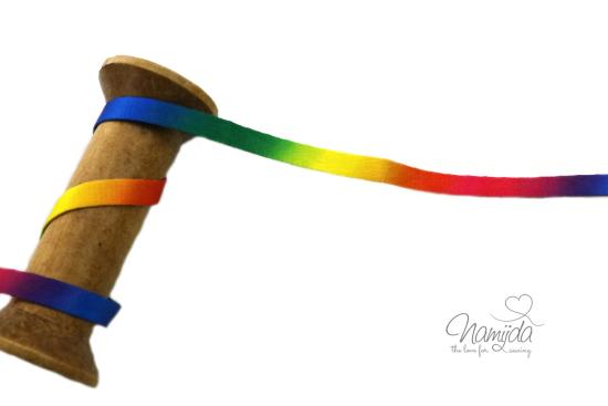 1 MTR. ♥Rainbow Hoodieband - flach -  LILA/BLAU/GELB - 1 cm♥