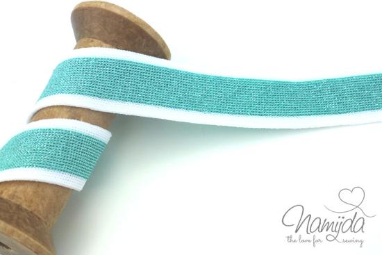 1 MTR. SUPER WEICHES GLITZER  LUREX BAND MINT/WeiSS - 2,5cm