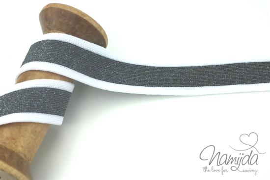 1 MTR. SUPER WEICHES GLITZER LUREX BAND GRau/WeiSS - 2,5cm