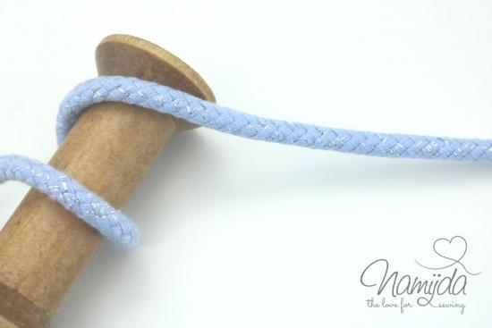 1 MTR. ♥ GEFLoCHTENE LUREX HooDIE KORDEL - HELLBLau/SILBER - 10mm ♥