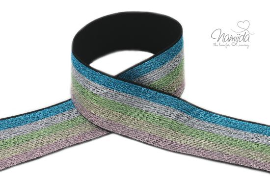 1 MTR.Glamour Glitzer Gummiband 40mm RAINBOW