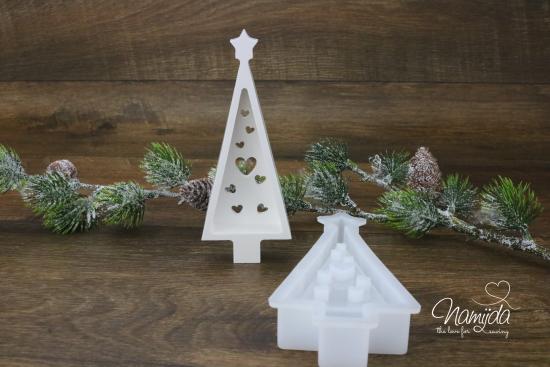 1 Stück ♥ GIESSFORM SILIKON WEIHNACHTS BAUM MIT HERZEN ♥