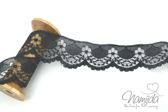 1 MTR. ♥  SPITZENBORTE FLEUR - SCHWARZ - 4cm ♥