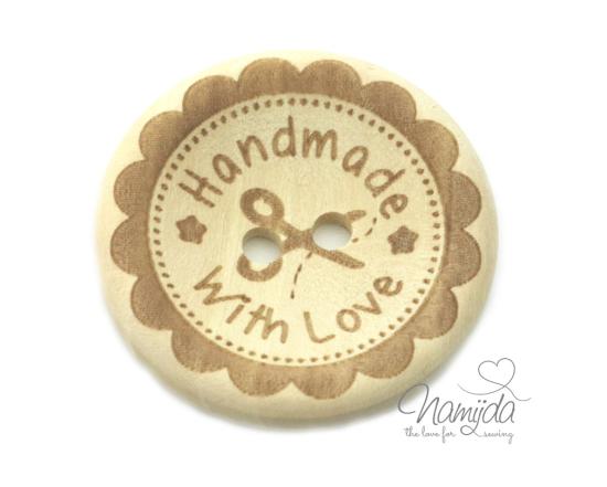 1 Stück HANDMADE WITH LoVE SCHERE - HOLZKNOPF - 30mm