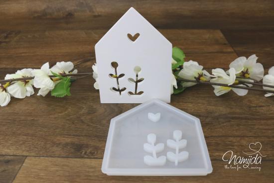 1 Stück ♥ GIESSFORM SILIKON - HAUS VORDERSEITE BLÜMCHEN FÜR LED-HÄUSCHEN ♥