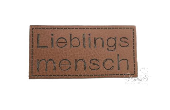 1 Stück - SOFT KuNSTLEDER LABEL - Lieblingsmensch - AUFNÄHER MIT VORGEDRUCKTER NÄHNAHT -  30mm x 60mm
