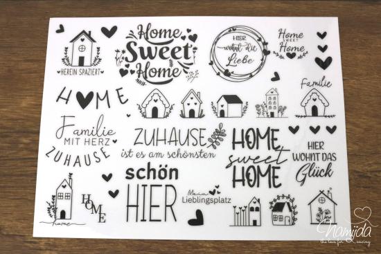 1 BOGEN - RUB-ON STICKER ♥ HOME SWEET HOME - A5 ♥