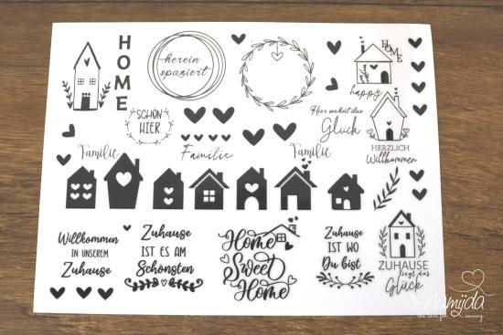 1 BOGEN - RUB-ON STICKER ♥ HOME / FAMILIE - A5 ♥