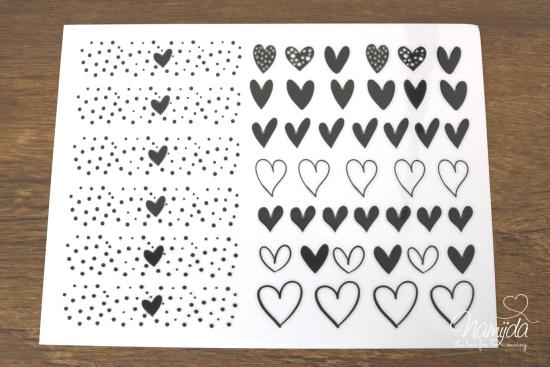 1 BOGEN - RUB-ON STICKER ♥ HERZEN & PUNKTE - A5 ♥