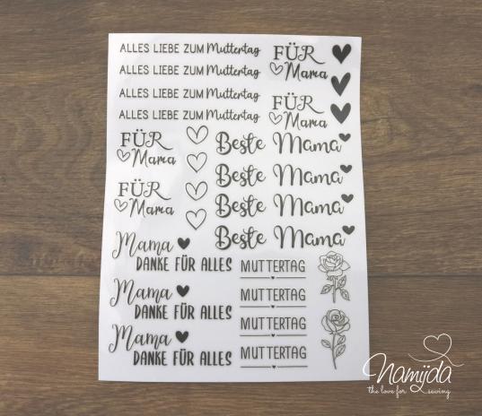 1 BOGEN - RUB-ON STICKER ♥ ALLES LIEBE ZUM MUTTERTAG - A5 ♥