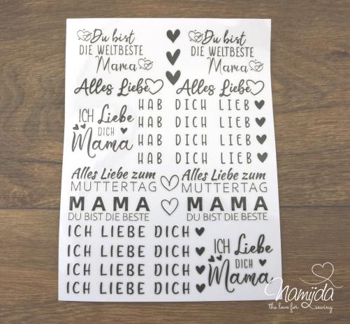 1 BOGEN - RUB-ON STICKER ♥ DU BIST DIE WELTBESTE MAMA - A5 ♥