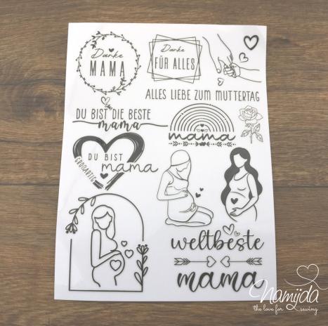 1 BOGEN - RUB-ON STICKER ♥ DANKE MAMA - A5 ♥