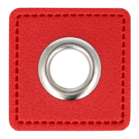 1 STÜCK KuNSTLEDER ÖSEN Patch ROT - 8mm - SILBER