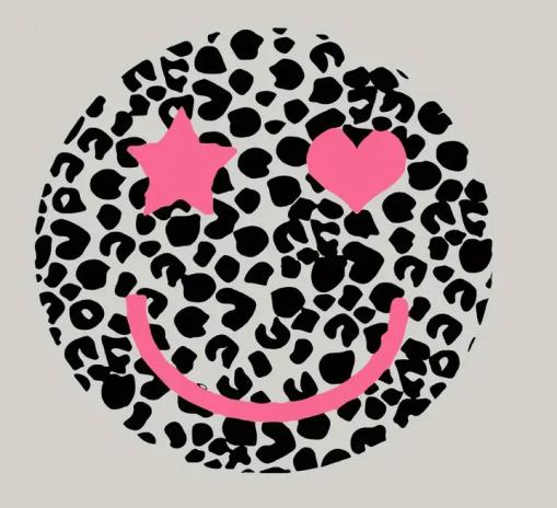 1 Stück - BÜGELBILD LEO SMILEY PINK 22cm x 21cm