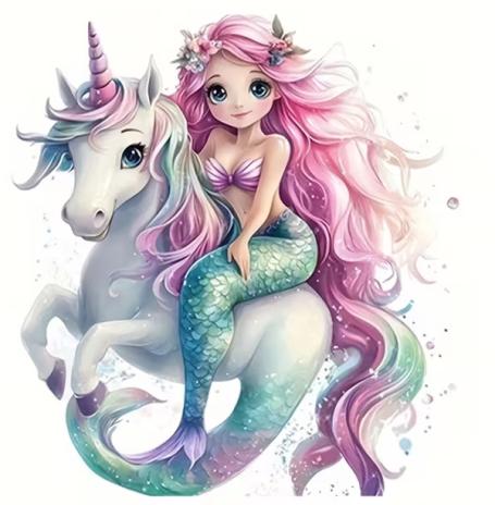 1 Stück - BÜGELBILD EINHORN MEERJUNGFRAU