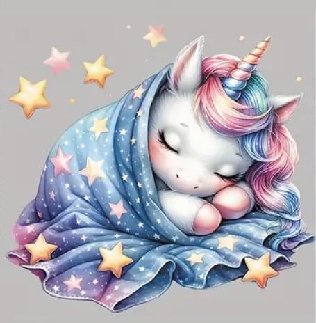 1 Stück - BÜGELBILD SLEEPING UNICORN 23cm x 21cm