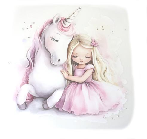 1 Stück - BÜGELBILD EINHORN LIEBE 19cm x 20cm