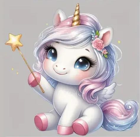 1 Stück - BÜGELBILD UNICORN & ZAUBERSTAB 21cm x 20cm