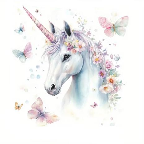 1 Stück - BÜGELBILD EINHORN & SCHMETTERLING 19cm x 20cm