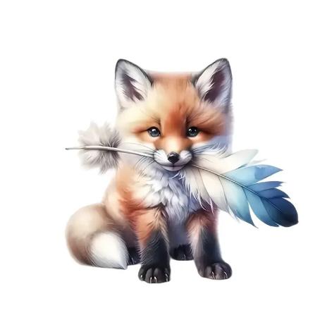 1 Stück - BÜGELBILD KLEINER FUCHS MIT FEDER 8cm x 8cm