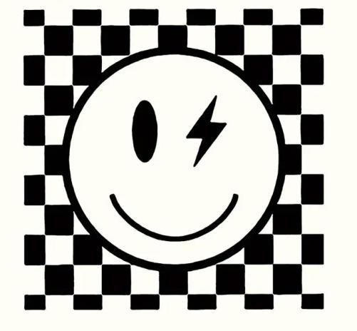 1 Stück - BÜGELBILD SMILEY BLACK 8cm x 8cm