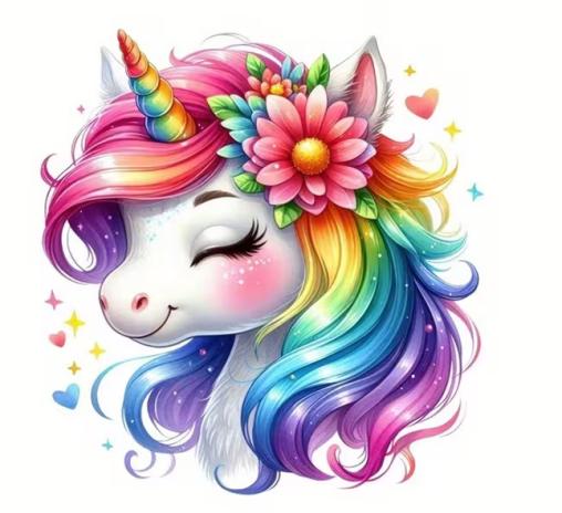 1 Stück - BÜGELBILD RAINBOW & FLOWERS UNICORN EINHORN 18cm