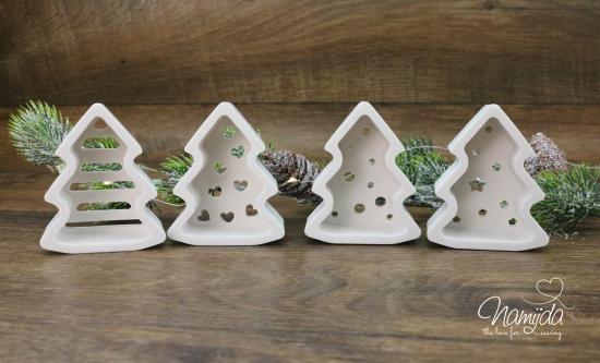 1 Set ♥ GIESSFORM SILIKON - 4 WEIHNACHTSBÄUME MIT ÖFFNUNG FÜR LED`S ♥