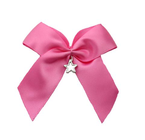 1 Stück - XL SATIN SCHLEIFE ROSA MIT STERN ANHÄNGER - 6,5cm -