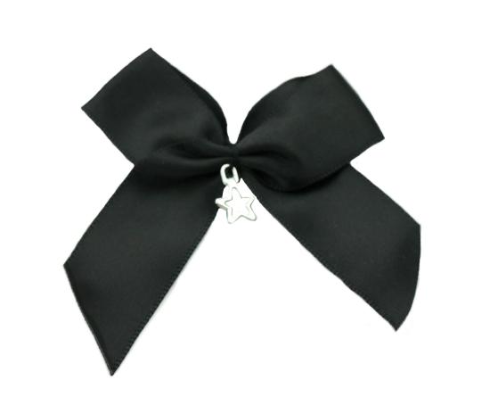 1 Stück - XL SATIN SCHLEIFE SCHWARZ MIT STERN ANHÄNGER - 6,5cm -