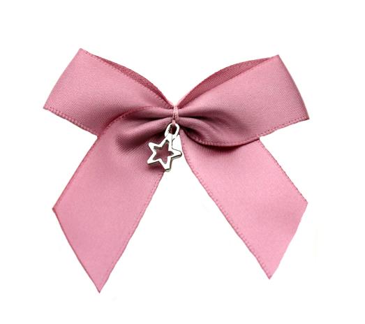 1 Stück - XL SATIN SCHLEIFE ANTIKROSA MIT STERN ANHÄNGER - 6,5cm -