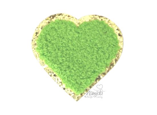 1 Stück - GLITZER HERZ LIME CHENILLE PATCH