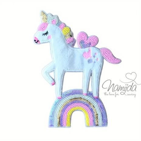 1 Stück - PASTELL RAINBOW EINHORN PAILETTEN PATCH