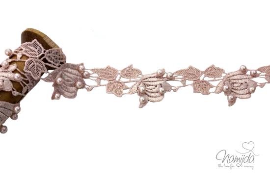 1 MTR. ♥ BLUMEN & PERLEN BORTE - PUDER - 43mm ♥