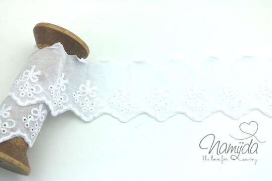♥1 Mtr. SCHLEIFCHEN BOGENKANTE  5,5cm - WEISS - WÄSCHESPITZE ♥