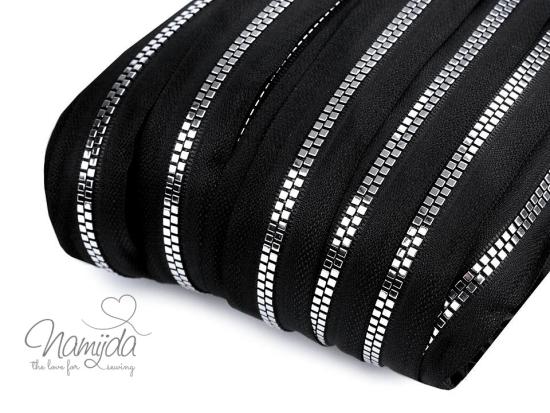 1 MTR. REIßVERSCHLuSS - SCHWAR/SILBER  - 5mm (Passender Zipper Artikel 833E)