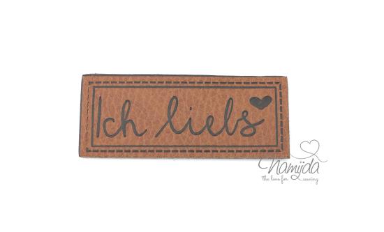 1 Stück - B-WARE XL KuNSTLEDER LABEL ICH LIEBS - AUFNÄHER MIT VORGEDRUCKTER NÄHNAHT - 60mm x 25mm