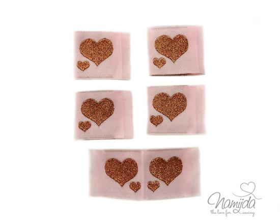 5 STCK. ♥ NAMIJDA EP WEBETIKETTEN -  HERZ GLiTZER RoSEGOLD ♥
