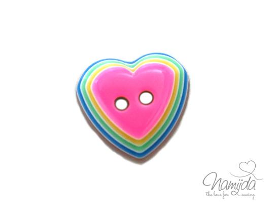 1 Stück RAINBOW HERZ KNOPF NEONPINK 16mm