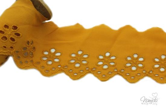 ♥1 Mtr. BLÜTEN BOGENKANTE  5,8cm - SENF - WÄSCHESPITZE ♥
