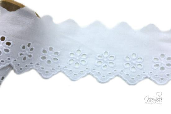 ♥1 Mtr. BLÜTEN BOGENKANTE  5,8cm - WEISS - WÄSCHESPITZE ♥