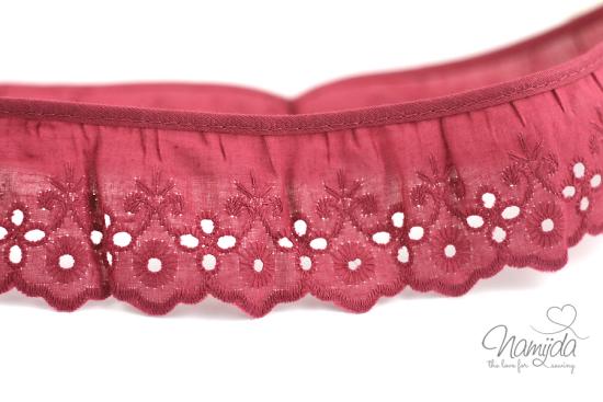 ♥1 Mtr. Wäschespitze gerüscht -  5cm - BEERE ♥
