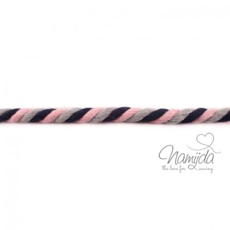 1 MTR. ♥ XXL Gedrehte Hoodie BLAU/RoSE/GRAU meliert - 12mm ♥