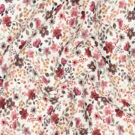 0,5 MTR.  ♥ RIPPSTRICK JERSEY SPRING FLOWERS BEERE/FLIEDER ♥