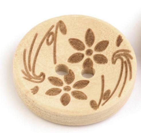 1 Stück ♥ HOLZKNOPF FLOWERS RUND - NATUR - 20mm ♥