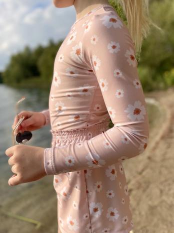 0,5 MTR.  ♥ BADESTOFF LYCRA FLOWERS APRICOT UPF50 ♥