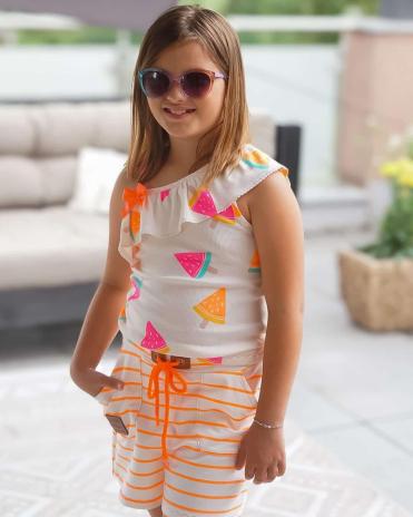 0,50 MTR. NEON STRIPES ORANGE - FRENCH TERRY