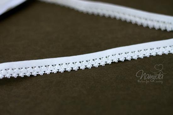 1 MTR. ♥Elastische Spitze mit  Blume - Ziergummi WeiSS ♥